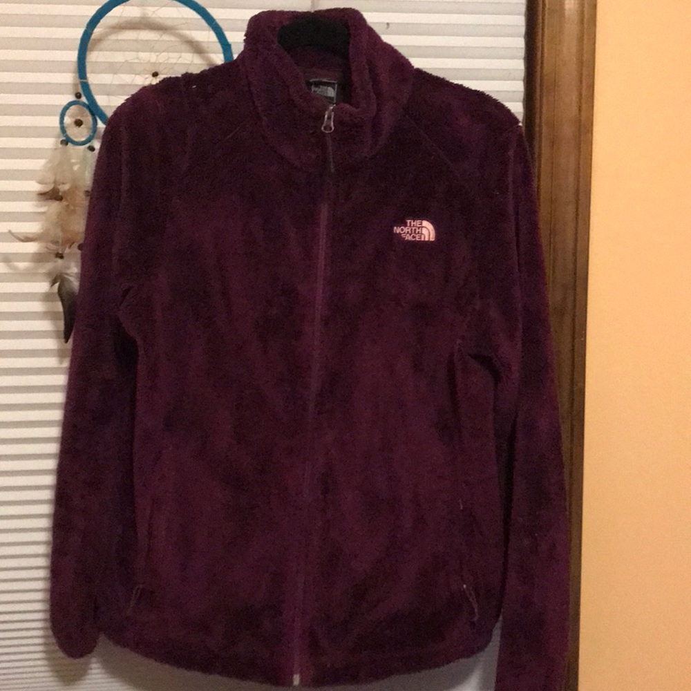 Cranberry Fuzzy North Face Fleece Zip-Up